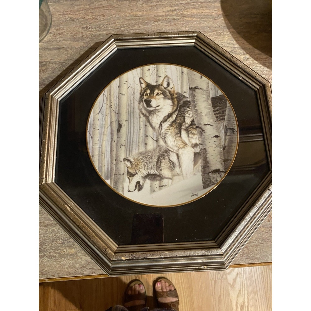 Hamilton Coll. Framed Plate Broken Silence Year Of The Wolf Collection #0605F